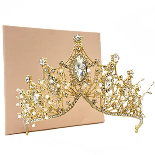 Hochzeitskrone für Braut, Krone Damen Königin Prinzessin Krone Erwachsene Geburtstagskrone Mädchen Hochzeitsschmuck Diadem Gold von MOONIGHT