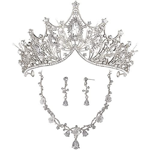 3-teiliges Hochzeitsschmuck Braut Set, Diadem Prinzessin Erwachsene Kristall Silberketten set mit ohrringen für Damen von MOONIGHT