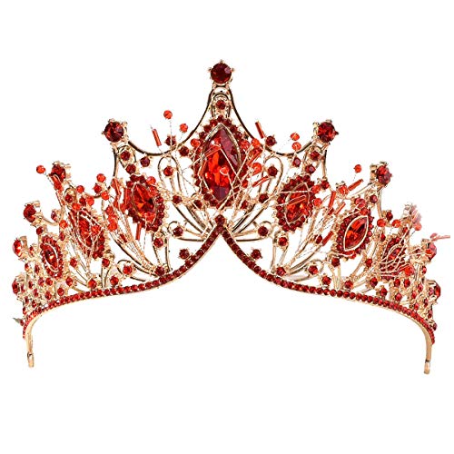 Hochzeitskrone für Braut, Krone Damen Königin Prinzessin Krone Erwachsene Geburtstagskrone Mädchen Hochzeitsschmuck Diadem Diadem Rot von MOONIGHT