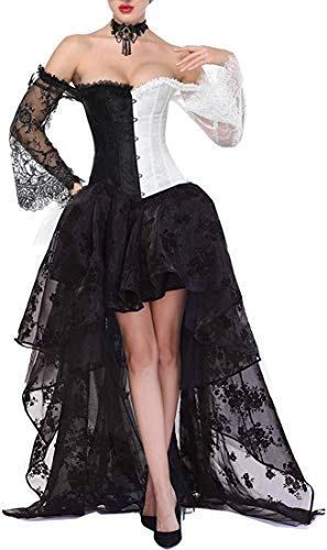 MOONIGHT Damen Gothic Steampunk Stahlstäbchen Korsett Kleid Rock Set Kostüm Gr. 38-40, Halbschwarzweiß von MOONIGHT