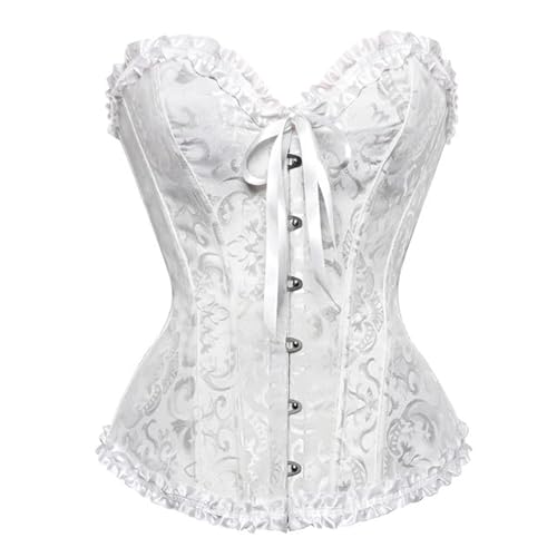 Moonight Korsett Top Floral Renaissance Korsett Damen Schnüren Knochen Überbrust Korsett Bustier, Weiss/opulenter Garten, X-Small von MOONIGHT