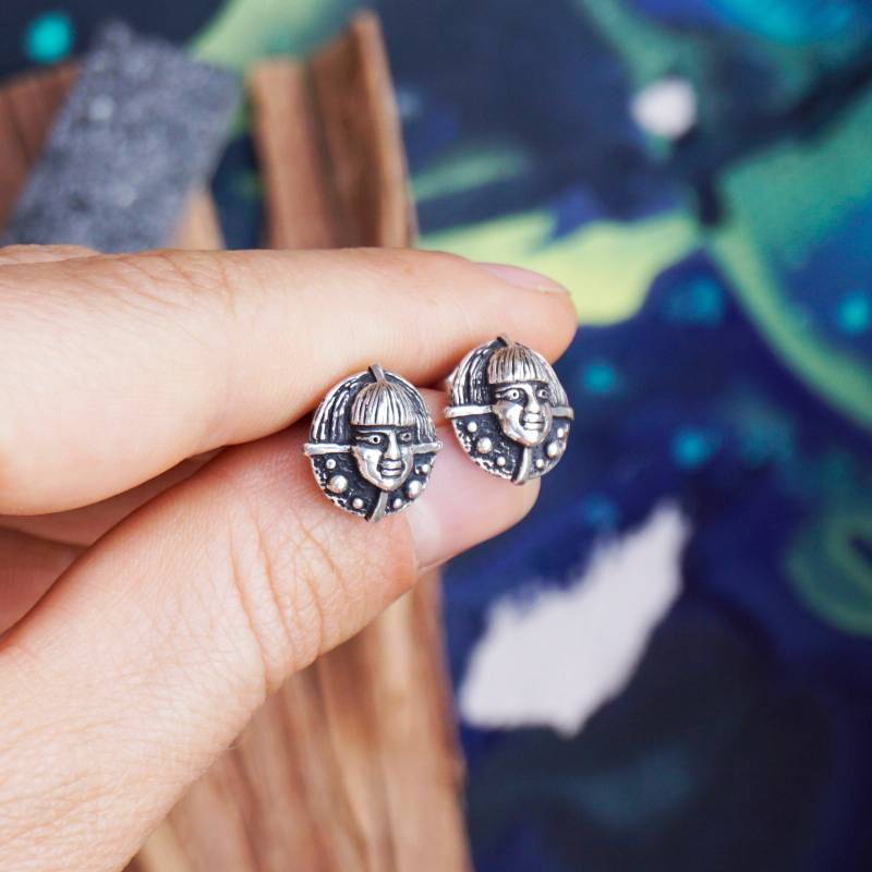 Silber Ohrstecker Ohrringe Gesichter Einzigartige Unikat Schmuck Geschenk Für Ihre Zwillinge von MOONIQUEcreation
