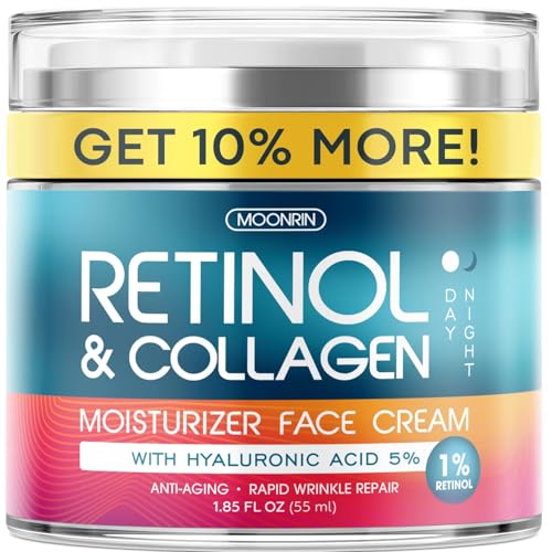 Retinol Creme für Gesicht mit Hyaluronsäure - Kollagen Gesicht Feuchtigkeitscreme für Frauen und Männer - Fortgeschrittene Anti-Aging Formel zum Heben der Haut - Reduziert Falten, feine Linien und Trockenheit - 1,7 fl. oz Retinol Creme für Gesicht mit Hyaluronsäure - Kollagen Gesicht Feuchtigkeitscreme für Frauen und Männer - Fortgeschrittene Anti-Aging Formel zum Heben der Haut - Reduziert Falten, feine Linien und Trockenheit - 1,7 fl. oz von MOONRIN COSMETICS