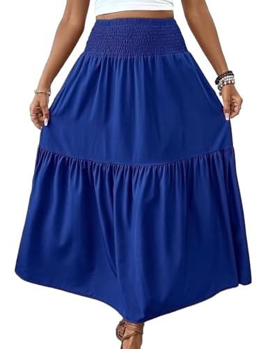 MOONSIROLI Damen Midirock Patchwork – Bürotauglicher Pendelrock mit 2 Taschen & Swing-Saum (Polyester,Blau M) von MOONSIROLI