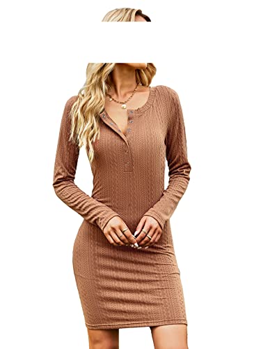 MOONSIROLI Strickkleid Damen Rundhals Pulloverkleid Damen Sexy Figurbetontes Kleid Langarm Minikleid Freizeitkleid （Braun M ） von MOONSIROLI