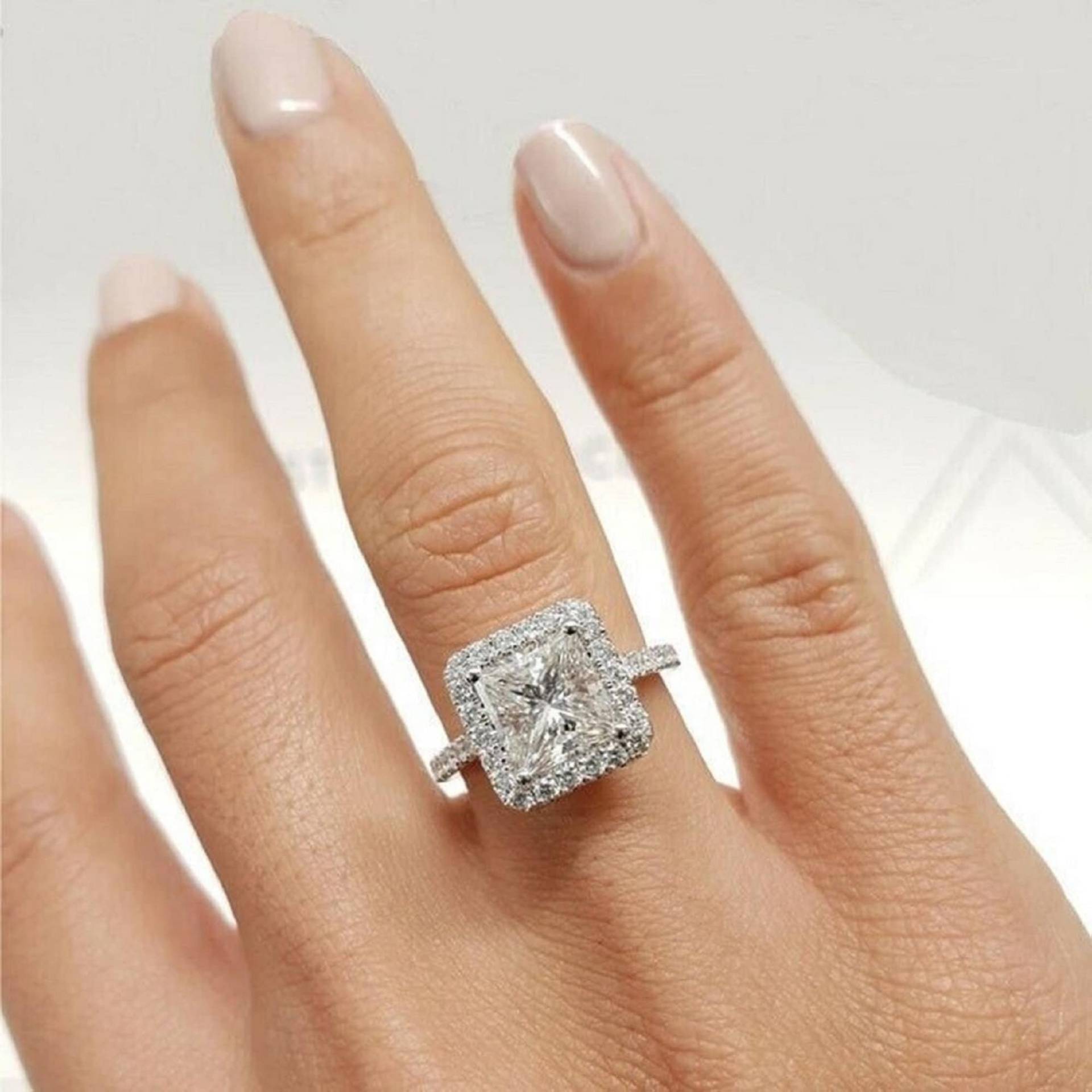3Ct Moissanit Verlobungsring 14K Solid Gold Ring Prinzessin Cut Halo Diamant Jahrestag Braut Versprechen von MOONSTAR1998