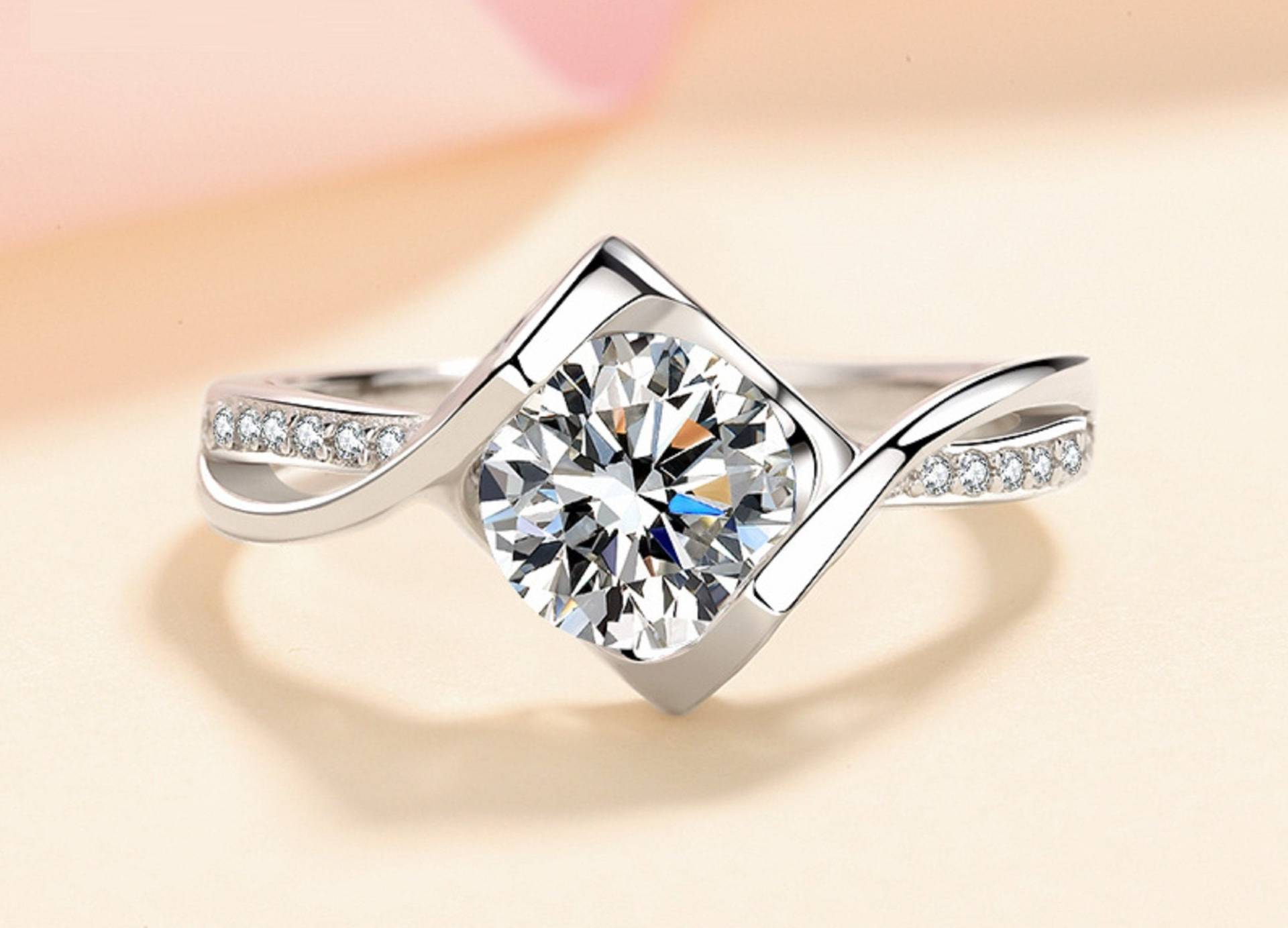 Runder Diamant Ring Mit Diamanten, Trauring, Hochzeitsring, Jahrestagsring, Antragsring, Bestes Geschenk Für Sie von MOONSTAR1998