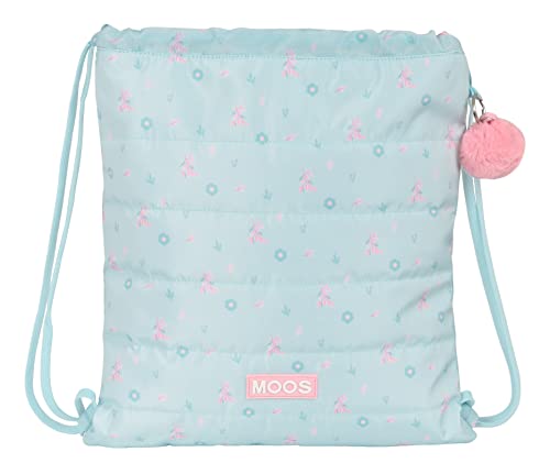 MOOS - Großer flacher Rucksack, ideal für Kinder unterschiedlichen Alters, bequem und vielseitig, Qualität und Widerstandsfähigkeit, 35 x 40 cm, Türkis, Blau/Türkis, Estándar, Casual von MOOS