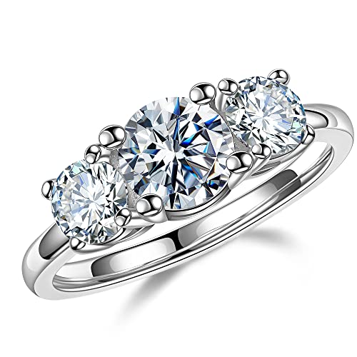 MOOSEA Damen Moissanit Verlobungsringe 3 Steine 2 Karat D Farbe Reinheit VVS1 Labor erstellt Diamant Ring 14 Karat Rotgold Moissanit Vermeil Vermeil Damen, #10.5, Erstellter Moissanit von MOOSEA