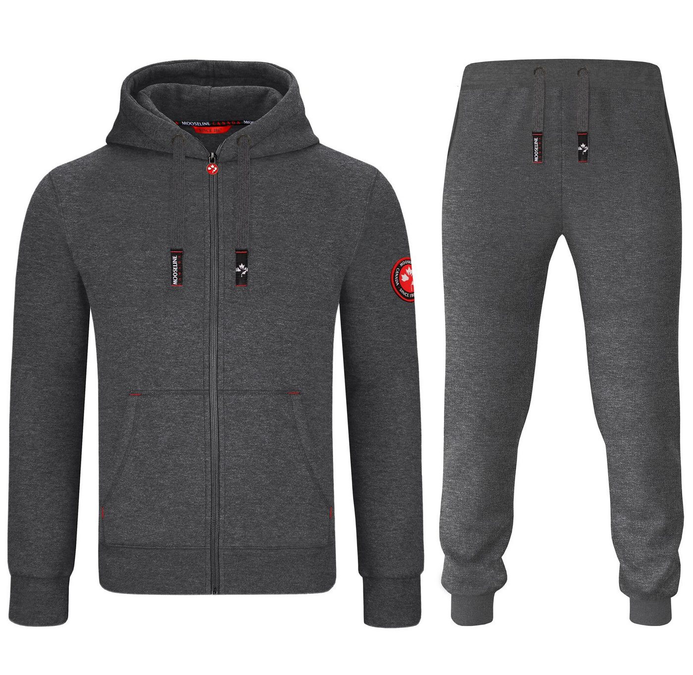 MOOSELINE Jogginganzug Herren Schwarz - rotes Stoffpatch (2-tlg), rote Patches, mit Kapuze von MOOSELINE