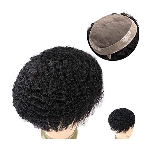 Haar Toupet Männer Afro-Wellen-Haar-Toupet for Männer, langlebig, mono-lockig, 120% indische Echthaar-Perücken #1B, schwarze Männerhaar-Prothesen-Ersatzsystem-Einheit Herren-Toupet (Color : 1B 8MM W von MOOWI