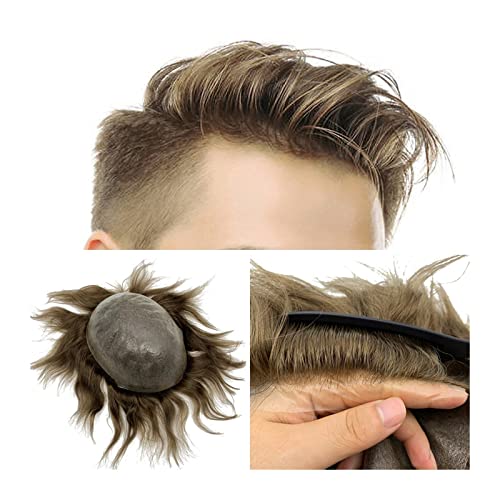 Haar Toupet Männer Herren-Haarteile, Toupet for Männer, Echthaar-Herrenperücken, Echthaar-Ersatzsystem, 0,04–0,06 mm PU-Basis, 20,3 x 25,4 cm, dünnes Haut-Toupet Herren-Toupet (Color : 100%, Size : von MOOWI