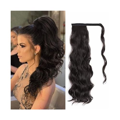 Haarteil Ponytail 20,3–61 cm Echthaar-Pferdeschwanz-Extensions, umwickelbares, langes Pferdeschwanz-Haarteil, Remy-Echthaar-Clip-in-Wellen-Pferdeschwanz-Haarverlängerung for Frauen Ponytail Extension von MOOWI