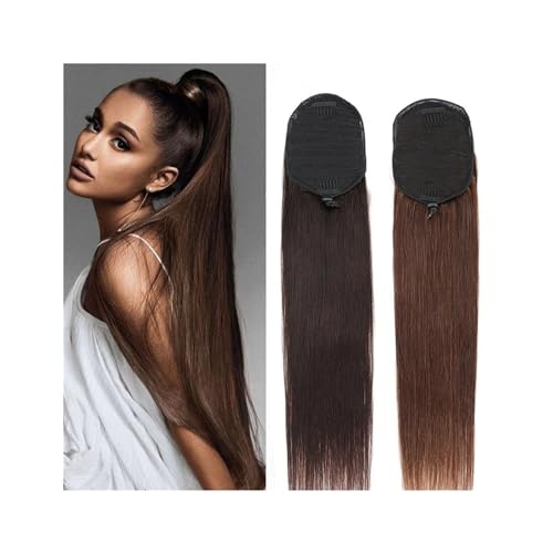 Haarteil Ponytail Echthaar-Pferdeschwanz-Verlängerung, Kordelzug, gerader Pferdeschwanz, Haarteil, brasilianisches Remy-Haar, Pferdeschwanz, Clip-in, gerade Pferdeschwanz-Haarverlängerung for Frauen P von MOOWI