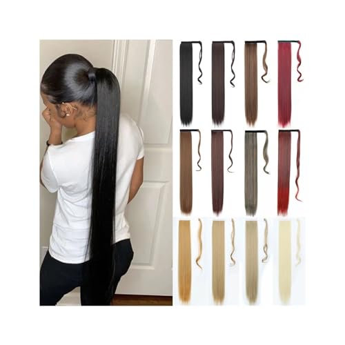 Haarteil Ponytail Gerade Pferdeschwanz-Extensions, 55,9 cm lang, umwickelbares Pferdeschwanz-Haarteil, weiche synthetische, gerade Pferdeschwanz-Clip-in-Haarverlängerungen for Frauen und Mädchen Ponyt von MOOWI