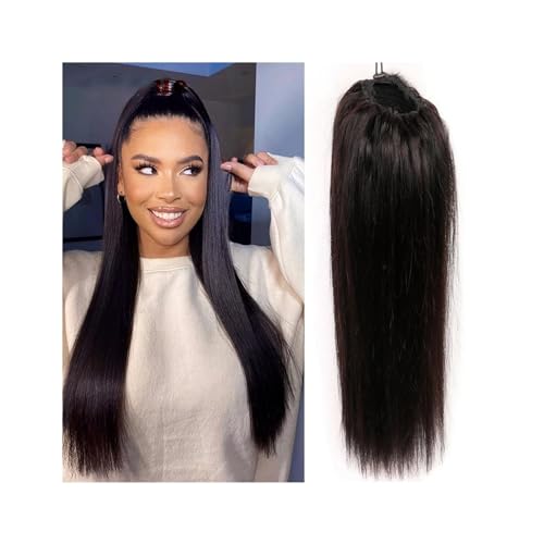 Haarteil Ponytail Gerade Pferdeschwanzverlängerung aus Seide, Remy-Echthaar, Clip-in-Pferdeschwanzverlängerung mit Kordelzug, 20,3–66 cm lang, glattes Echthaar, Pferdeschwanz-Haarteile for Frauen Pony von MOOWI