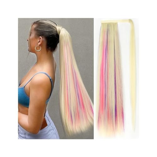 Haarteil Ponytail Gerade Yaki-Pferdeschwanzverlängerung, 71,1 cm, lange Pferdeschwanzverlängerung, bunte Highlights, for Anklipsen, synthetisches Fake-Pferdeschwanz-Haarteil for Frauen Ponytail Extens von MOOWI