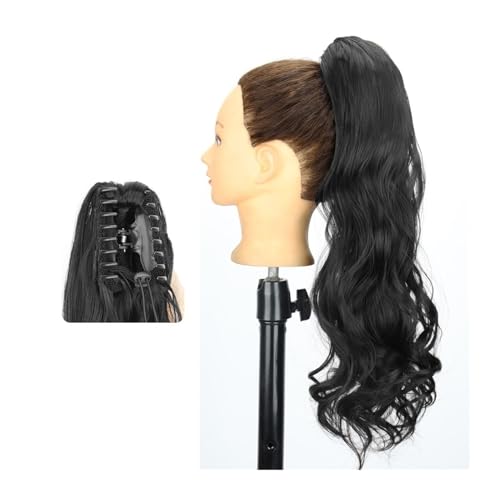 Haarteil Ponytail Pferdeschwanz-Haarverlängerung, 61 cm lang, gewellt, Pferdeschwanz-Verlängerung, Krallen-Clip-in-Pferdeschwanz, natürlich gewellter Pferdeschwanz, synthetische Haarteile for Frauen P von MOOWI