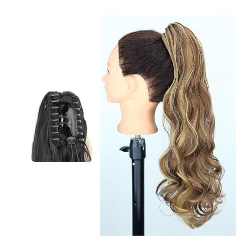 Haarteil Ponytail Pferdeschwanz-Haarverlängerung, 61 cm lang, gewellt, Pferdeschwanz-Verlängerung, Krallen-Clip-in-Pferdeschwanz, natürlich gewellter Pferdeschwanz, synthetische Haarteile for Frauen P von MOOWI