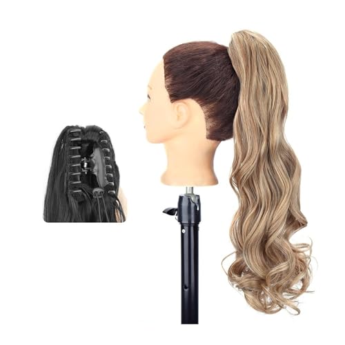 Haarteil Ponytail Pferdeschwanz-Haarverlängerung, 61 cm lang, gewellt, Pferdeschwanz-Verlängerung, Krallen-Clip-in-Pferdeschwanz, natürlich gewellter Pferdeschwanz, synthetische Haarteile for Frauen P von MOOWI