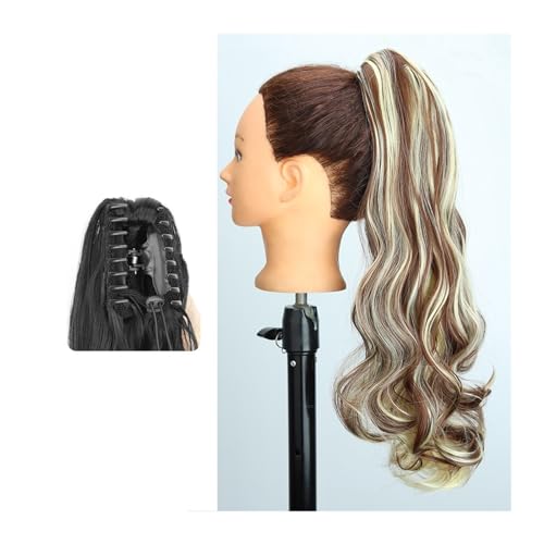 Haarteil Ponytail Pferdeschwanz-Haarverlängerung, 61 cm lang, gewellt, Pferdeschwanz-Verlängerung, Krallen-Clip-in-Pferdeschwanz, natürlich gewellter Pferdeschwanz, synthetische Haarteile for Frauen P von MOOWI