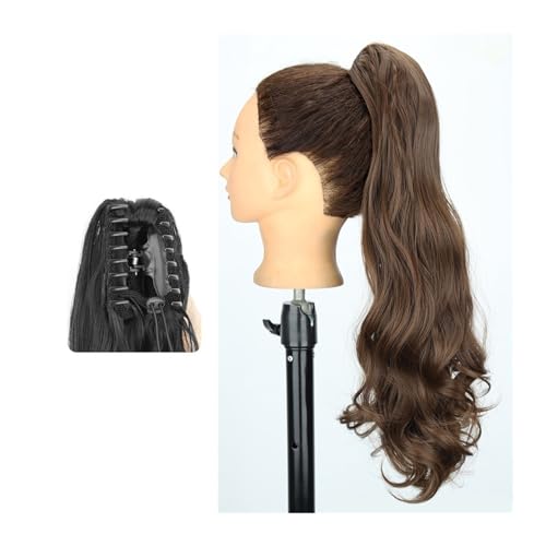 Haarteil Ponytail Pferdeschwanz-Haarverlängerung, 61 cm lang, gewellt, Pferdeschwanz-Verlängerung, Krallen-Clip-in-Pferdeschwanz, natürlich gewellter Pferdeschwanz, synthetische Haarteile for Frauen P von MOOWI