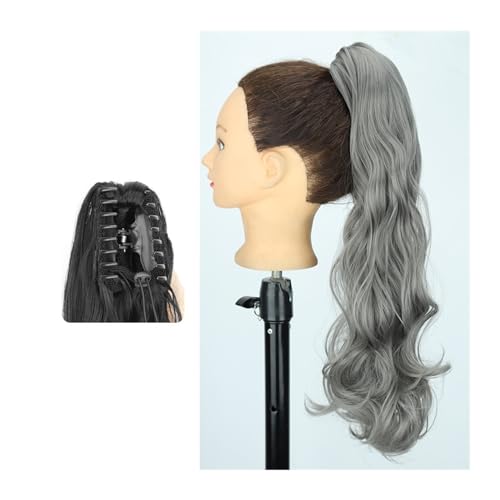 Haarteil Ponytail Pferdeschwanz-Haarverlängerung, 61 cm lang, gewellt, Pferdeschwanz-Verlängerung, Krallen-Clip-in-Pferdeschwanz, natürlich gewellter Pferdeschwanz, synthetische Haarteile for Frauen P von MOOWI