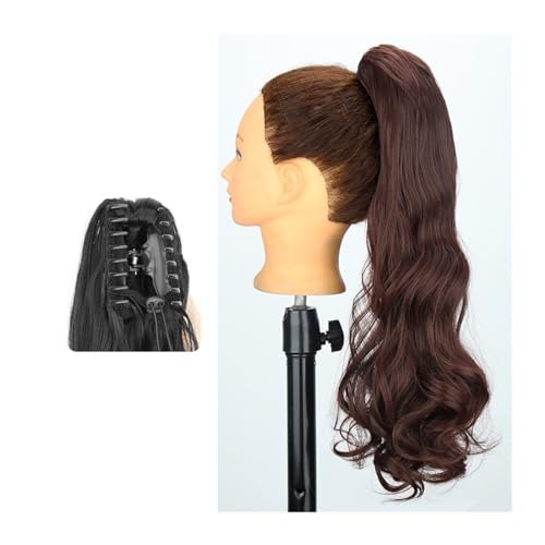 Haarteil Ponytail Pferdeschwanz-Haarverlängerung, 61 cm lang, gewellt, Pferdeschwanz-Verlängerung, Krallen-Clip-in-Pferdeschwanz, natürlich gewellter Pferdeschwanz, synthetische Haarteile for Frauen P von MOOWI