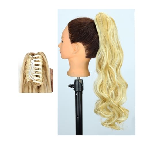 Haarteil Ponytail Pferdeschwanz-Haarverlängerung, 61 cm lang, gewellt, Pferdeschwanz-Verlängerung, Krallen-Clip-in-Pferdeschwanz, natürlich gewellter Pferdeschwanz, synthetische Haarteile for Frauen P von MOOWI