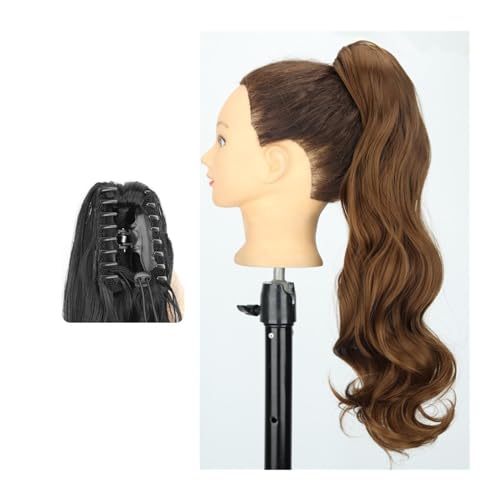 Haarteil Ponytail Pferdeschwanz-Haarverlängerung, 61 cm lang, gewellt, Pferdeschwanz-Verlängerung, Krallen-Clip-in-Pferdeschwanz, natürlich gewellter Pferdeschwanz, synthetische Haarteile for Frauen P von MOOWI