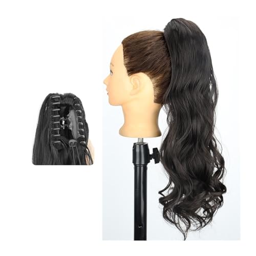 Haarteil Ponytail Pferdeschwanz-Haarverlängerung, 61 cm lang, gewellt, Pferdeschwanz-Verlängerung, Krallen-Clip-in-Pferdeschwanz, natürlich gewellter Pferdeschwanz, synthetische Haarteile for Frauen P von MOOWI