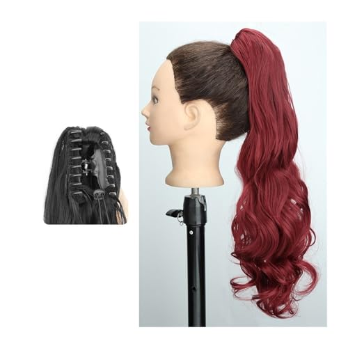 Haarteil Ponytail Pferdeschwanz-Haarverlängerung, 61 cm lang, gewellt, Pferdeschwanz-Verlängerung, Krallen-Clip-in-Pferdeschwanz, natürlich gewellter Pferdeschwanz, synthetische Haarteile for Frauen P von MOOWI