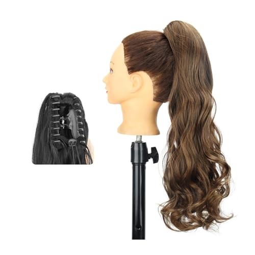 Haarteil Ponytail Pferdeschwanz-Haarverlängerung, 61 cm lang, gewellt, Pferdeschwanz-Verlängerung, Krallen-Clip-in-Pferdeschwanz, natürlich gewellter Pferdeschwanz, synthetische Haarteile for Frauen P von MOOWI