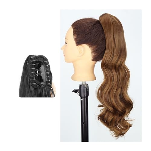 Haarteil Ponytail Pferdeschwanz-Haarverlängerung, 61 cm lang, gewellt, Pferdeschwanz-Verlängerung, Krallen-Clip-in-Pferdeschwanz, natürlich gewellter Pferdeschwanz, synthetische Haarteile for Frauen P von MOOWI