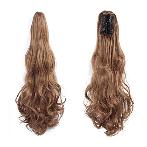 Pferdeschwanz-Verlängerung 55,9 cm gewelltes Pferdeschwanz-Haar mit Klaue, Clip-in-Haarverlängerung, hitzebeständige Faser, Pferdeschwanz-Haarteil for Frauen und Mädchen, Verlängerung, synthetisches, von MOOWI