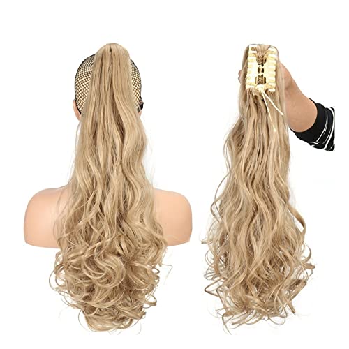 Pferdeschwanz-Verlängerung 55,9 cm gewelltes Pferdeschwanz-Haar mit Klaue, Clip-in-Haarverlängerung, hitzebeständige Faser, Pferdeschwanz-Haarteil for Frauen und Mädchen, Verlängerung, synthetisches, von MOOWI