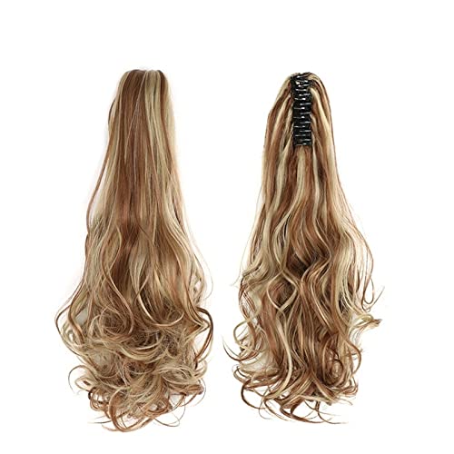 Pferdeschwanz-Verlängerung 55,9 cm gewelltes Pferdeschwanz-Haar mit Klaue, Clip-in-Haarverlängerung, hitzebeständige Faser, Pferdeschwanz-Haarteil for Frauen und Mädchen, Verlängerung, synthetisches, von MOOWI