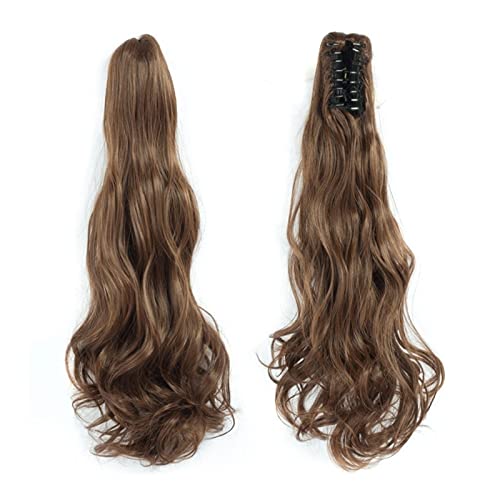 Pferdeschwanz-Verlängerung 55,9 cm gewelltes Pferdeschwanz-Haar mit Klaue, Clip-in-Haarverlängerung, hitzebeständige Faser, Pferdeschwanz-Haarteil for Frauen und Mädchen, Verlängerung, synthetisches, von MOOWI