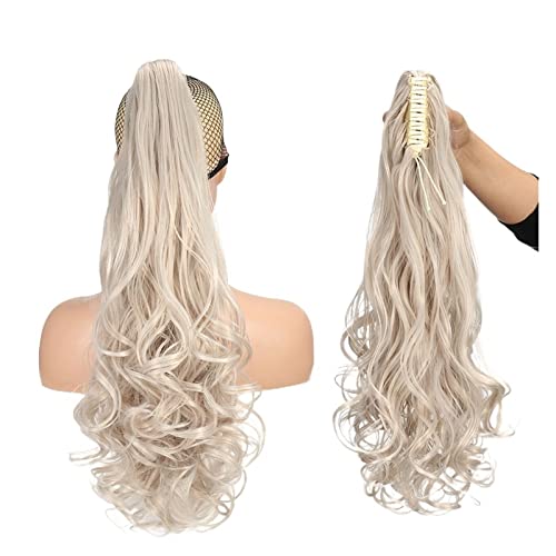 Pferdeschwanz-Verlängerung 55,9 cm gewelltes Pferdeschwanz-Haar mit Klaue, Clip-in-Haarverlängerung, hitzebeständige Faser, Pferdeschwanz-Haarteil for Frauen und Mädchen, Verlängerung, synthetisches, von MOOWI