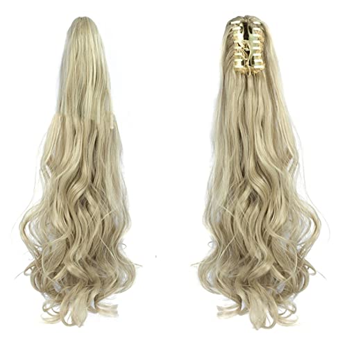 Pferdeschwanz-Verlängerung 55,9 cm gewelltes Pferdeschwanz-Haar mit Klaue, Clip-in-Haarverlängerung, hitzebeständige Faser, Pferdeschwanz-Haarteil for Frauen und Mädchen, Verlängerung, synthetisches, von MOOWI