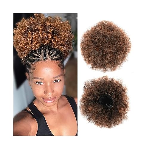 Unordentliches Brötchen-Haar Afro Puff Kordelzug-Pferdeschwanz for Frauen, 8/10 Zoll synthetische Afro-Kinky-Curly-Haarknoten-Verlängerungs-Haarteile, Clip-in-Kordelzug-Pferdeschwanz-Haarteile Brötche von MOOWI