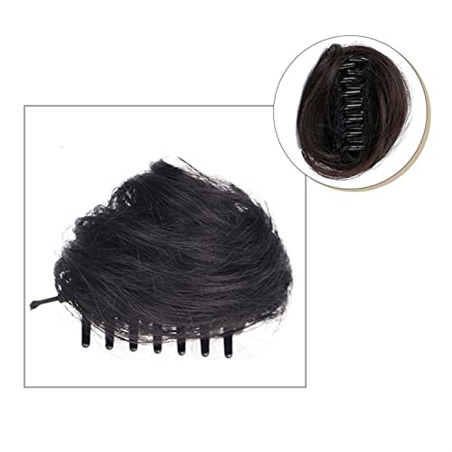 Unordentliches Brötchen-Haar Clip-In-Pferdeschwanz-Haarteil, Haargummi for Frauen, Non-Remy-Haarklammer, unordentlicher Dutt-Haarteil, lockiges Chignon-Haarknoten-Extensions, brasilianisches Echthaar von MOOWI