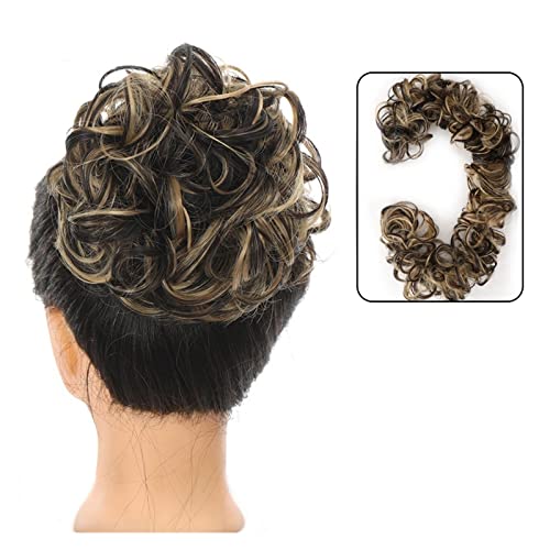 Unordentliches Brötchen-Haar DIY Wickel-Pferdeschwanz-Haarknoten for Frauen, synthetischer Chignon, unordentliches elastisches Band, Haarknoten, Haarteil, 89,9 cm, Touseld Curly Wave Dutt aus echtem M von MOOWI