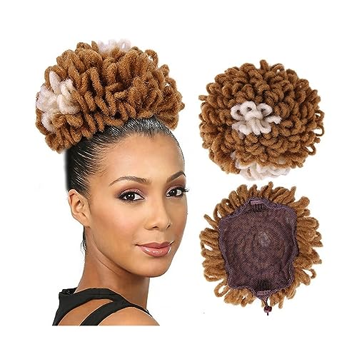 Unordentliches Brötchen-Haar Dreadlock Dutt Afro High Puff Kordelzug Pferdeschwanz Haarknoten Haarteile Faux Locs Clip In Pferdeschwanz Extensions Synthetische Haarknoten Stücke for schwarze Frauen Br von MOOWI