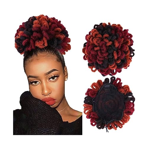 Unordentliches Brötchen-Haar Dreadlock Dutt Afro High Puff Kordelzug Pferdeschwanz Haarknoten Haarteile Faux Locs Clip In Pferdeschwanz Extensions Synthetische Haarknoten Stücke for schwarze Frauen Br von MOOWI