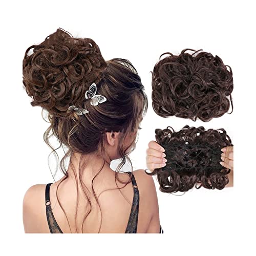 Unordentliches Brötchen-Haar Kämme Clip-in-Pferdeschwanzverlängerungen for Frauen, unordentliches, lockiges Haar, Duttverlängerungen, synthetisches Hochsteckfrisur-Haarteil, Chignons, leicht dehnbares von MOOWI