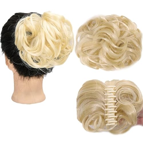 Unordentliches Brötchen-Haar Krallen-Haarknoten, synthetischer Chignon, Krallenklammer mit befestigtem Haar for Frauen, unordentlicher Clip-in-Haarknoten, zerzaustes Haarteil, lockig Brötchen Haarteil von MOOWI