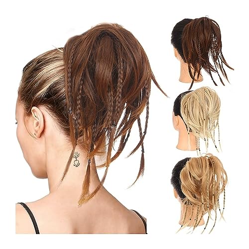 Unordentliches Brötchen-Haar Synthetischer unordentlicher Haarknoten, zerzaustes glattes Haar, elastisches geflochtenes Chignon-Haarteil, Gummiband, Scrunchie, Pferdeschwanz-Erweiterungen for Frauen D von MOOWI