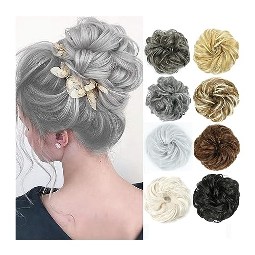 Unordentliches Brötchen-Haar Unordentliches Dutt-Haarteil, Haargummis for Frauen, elastisches Band, synthetische, gewellte, lockige Chignon-Pferdeschwanz-Haarverlängerungen, dickes Hochsteckfrisur-Haa von MOOWI