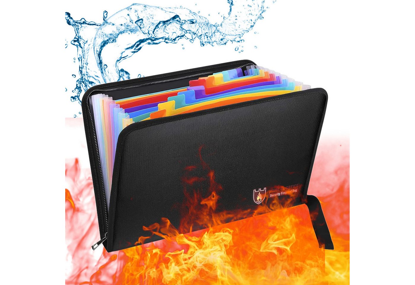 MOPUEA Dokumententasche Dokumentenmappe Papier Ordner Tragbares Akkordeon Fächermappe, Deckel (Feuerfeste Aufbewahrungstasche, 12 A4 Taschen, feuer- und wasserfest, doppelte Sicherheit), Schützt vor Feuer, Wasser, doppelte Verschlüsse, tragbar, robust von MOPUEA